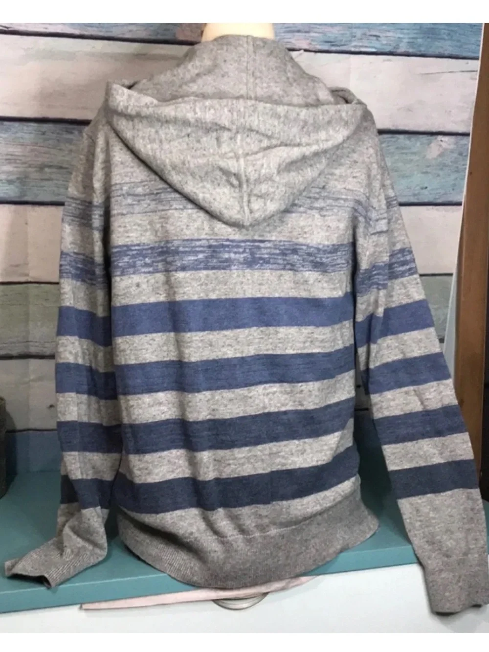 Banana Republic full zip hoodie grey blue striped cotton sweater men size L